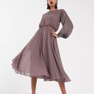 ASOS Women’s Size 10 (fits like 6-8) Midi Dress with Linear Yolk Embellishment